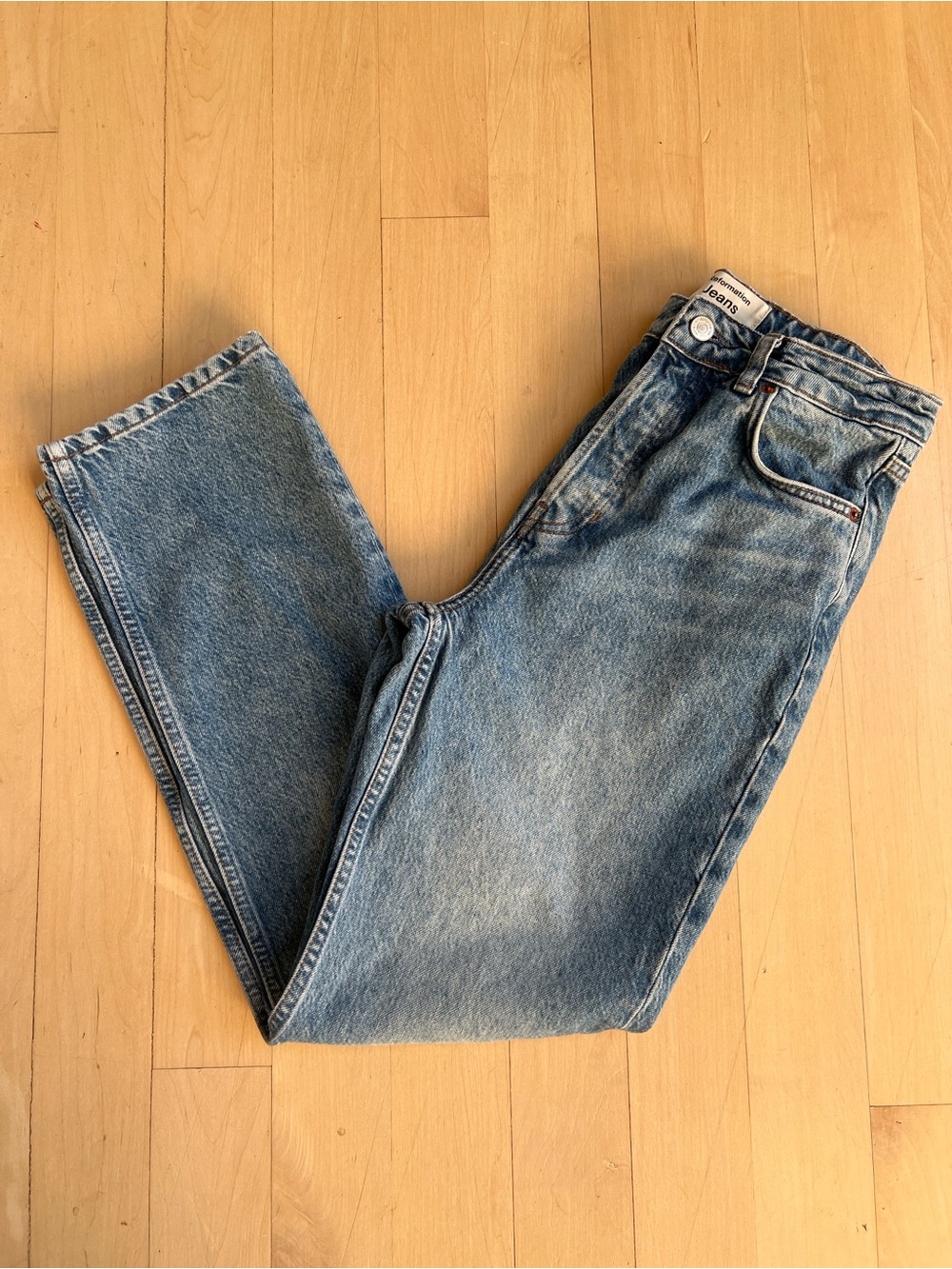Reformation Cynthia High Rise Straight Leg Jeans in Light Wash Blue